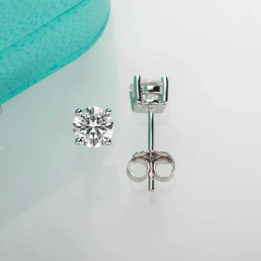 Certified 2ct. t.w. Moissanite Diamond 4 Prone Solitaire Stud Earrings NEW